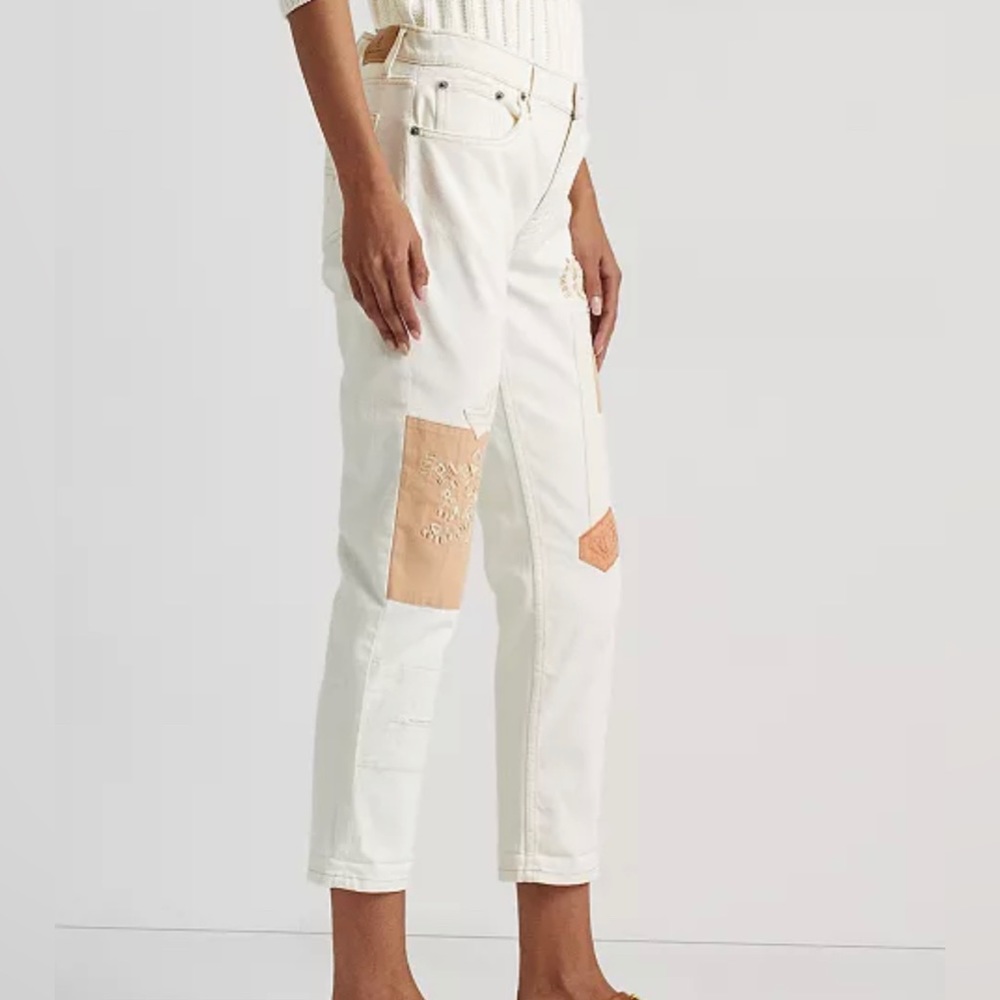 Lauren Ralph Lauren Patchwork Relaxed Tapered Ankle Jeans in Cream Wash - Picture 5 of 5